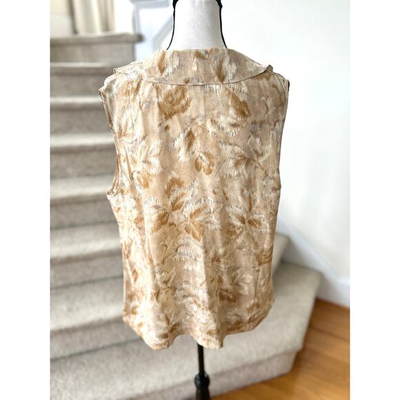 Talbots Champagne Beige Printed Silk Ruffle Sleeveless Blouse 18WP - Picture 4 of 7